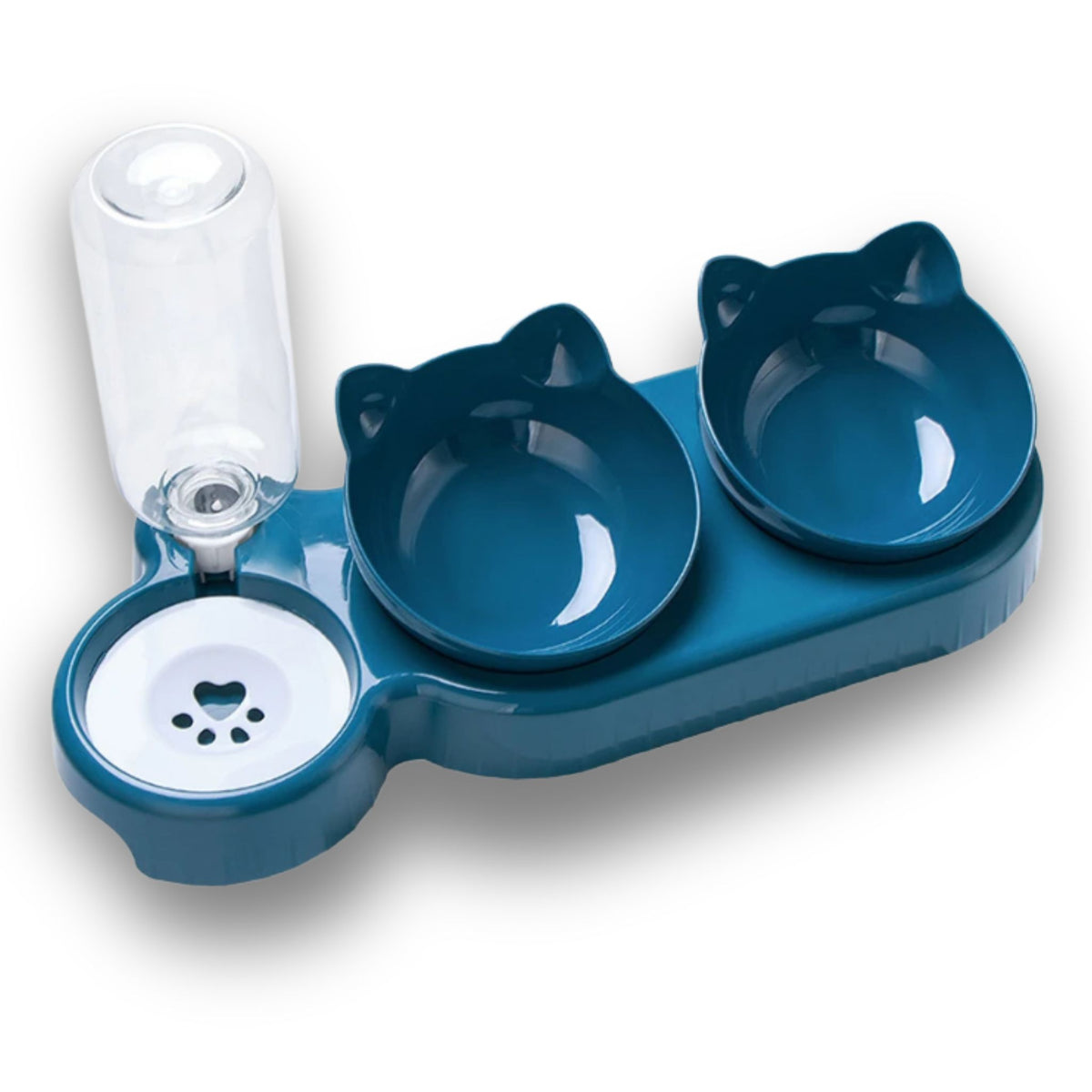 Triple Cat Bowls Pet Feeder with Automatic Drinking Bottle